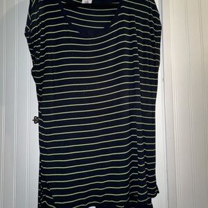 CAbi Navy and Yellow Striped Short Sleeve Top